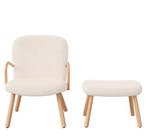 Bouclé Fauteuil met Poef – Sherpa Stoffering; Luxe Comfort, Huis en Inrichting, Verzenden, Wit, Nieuw, Eén