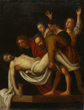 Nach Caravaggio (XVIII) - Die Grablegung Christi, Antiek en Kunst