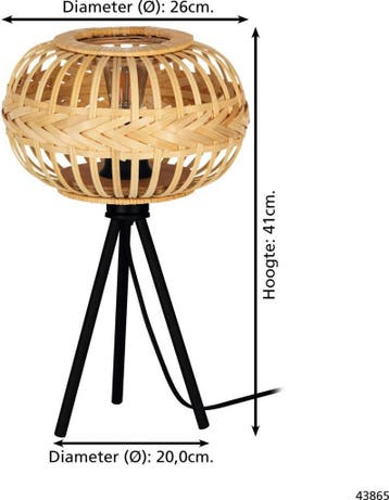 EGLO Amsfield 1 Tafellamp - E27 - 41 cm - Zwart/Hout, Huis en Inrichting, Lampen | Tafellampen, Ophalen of Verzenden, Zo goed als nieuw