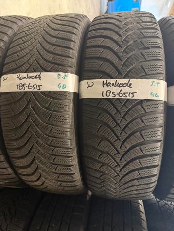 185-65-15 Hankook Winterbanden 5.5mm Incl Montage 185 65 15, Ophalen, Gebruikt, 15 inch, Band(en)