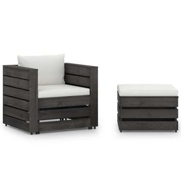 vidaXL 2-delige Loungeset met kussens grijs geïmpregneerd, Tuin en Terras, 2 zitplaatsen, Verzenden, Nieuw, Loungeset