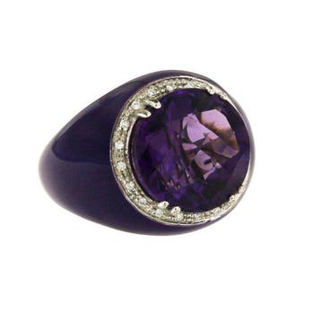Bibigi - Ring - 18 karaat Witgoud, Zilver Amethist - Diamant, Sieraden, Tassen en Uiterlijk, Ringen, Nieuw