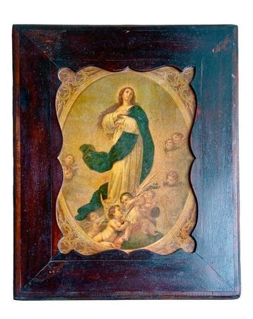 Religieus kader - Onbevlekt Ontvangenis - 48 x 60 cm -, Antiek en Kunst, Antiek | Boeken en Bijbels