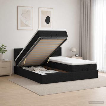 vidaXL Ottoman Bed met Matrassen en LED Zwart 160 x 200 cm, Huis en Inrichting, Slaapkamer | Bedden, Verzenden, Nieuw, Tweepersoons