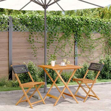 vidaXL 3-delige Bistroset poly rattan en massief hout zwart, Verzenden, Nieuw, Hardhout