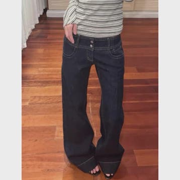 Y2K Stijl Wijde Pijpen Jeans met Lage Taille en Blauwe Knope, Verzenden, Nieuw