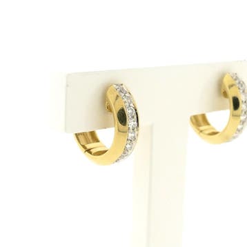 Gouden klapcreolen met zirconia; Ø 15,2 mm (Oorbellen), Sieraden, Tassen en Uiterlijk, Gebruikt, Ophalen of Verzenden, Met edelsteen