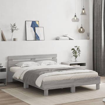 vidaXL Bedframe met hoofdeinde en LED grijs sonoma eiken, Verzenden, 140 cm, 200 cm, Grijs