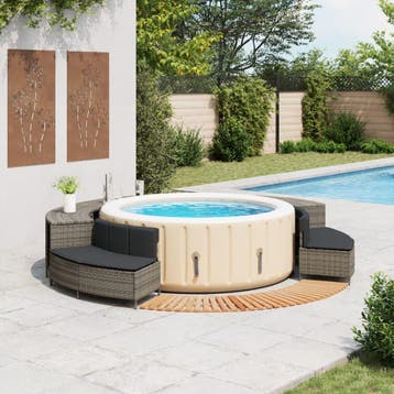 vidaXL Hottub-ombouw poly rattan massief acaciahout grijs, Verzenden, Nieuw