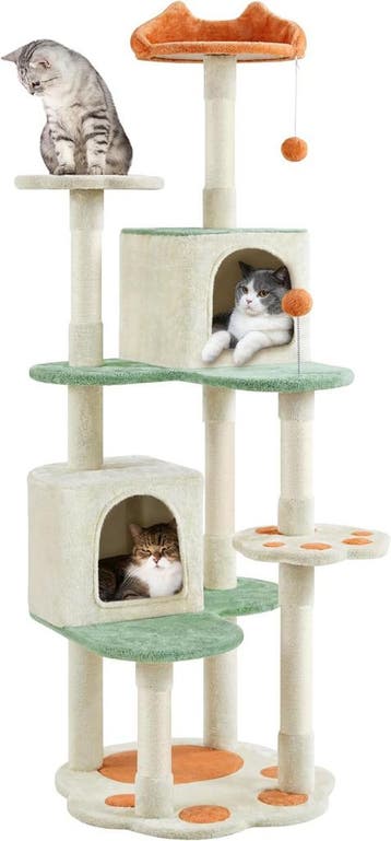 2dekans | Yaheetech Krabpaal met pootdesign en kattenhuisjes, Dieren en Toebehoren, Ophalen of Verzenden, Zo goed als nieuw
