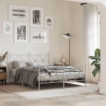 vidaXL Bedframe met hoofd- en voeteneinde metaal wit 140x200, Huis en Inrichting, Verzenden, Wit, 140 cm, 200 cm