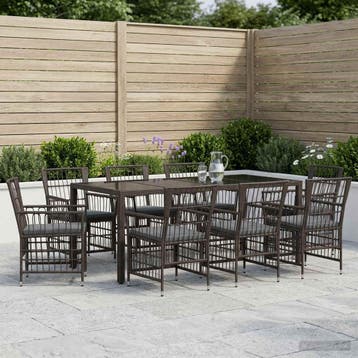 vidaXL Buiten eettafelset 9 st Zwart poly rattan, Verzenden, Nieuw, Rotan, Meer dan 8 zitplaatsen