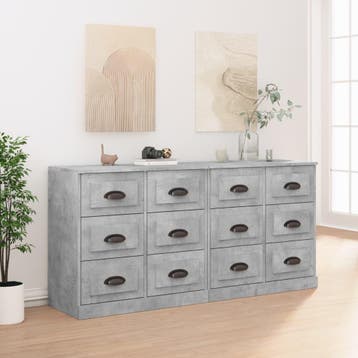 vidaXL Dressoirs 2 st bewerkt hout betongrijs, Verzenden, Nieuw, Overige houtsoorten, Minder dan 50 cm