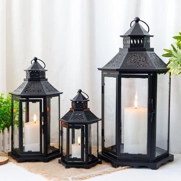 Windlichten Set 3 stuks | Gehard Glas | Laatste Stuk!, Huis en Inrichting, Woonaccessoires | Kandelaars en Kaarsen, 25 tot 50 cm