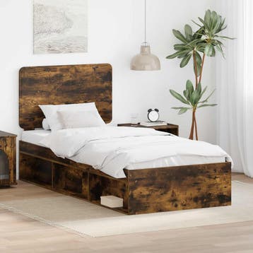 vidaXL Bedframe Gerookt eiken 100 x 200 cm Massief, Eenpersoons, Bruin, Verzenden, Nieuw
