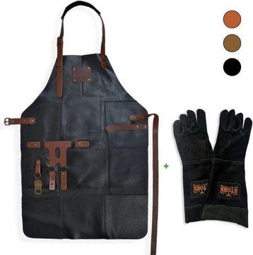 Leren BBQ Schort + Leren Handschoenen – Zwart Echt Leer – 2, Verzenden, Nieuw