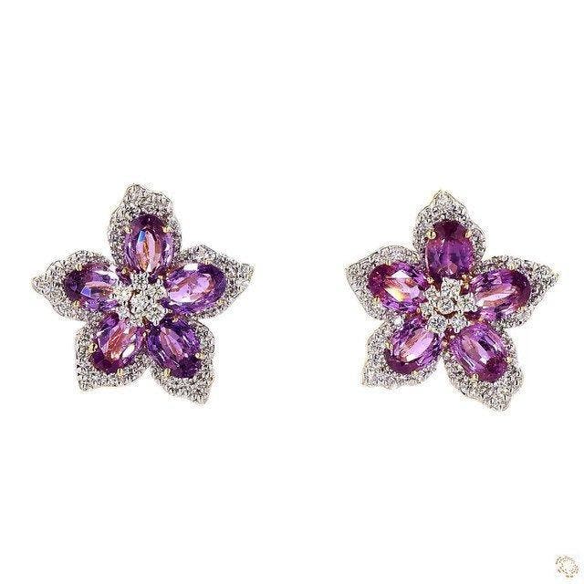 Oorbellen - 14 karaat Geel goud - 7.39ct. tw. Saffier -, Sieraden, Tassen en Uiterlijk, Oorbellen