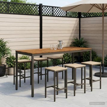 vidaXL Tuinbar Tafel NAARDEN Natuurlijk en Koffie 196 x 80,5, Tuin en Terras, Verzenden, Nieuw