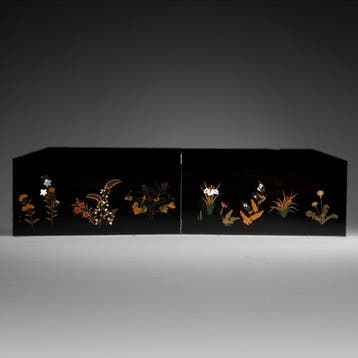 Thee-ceremonie vouwscherm met bloemen - gelakt hout,