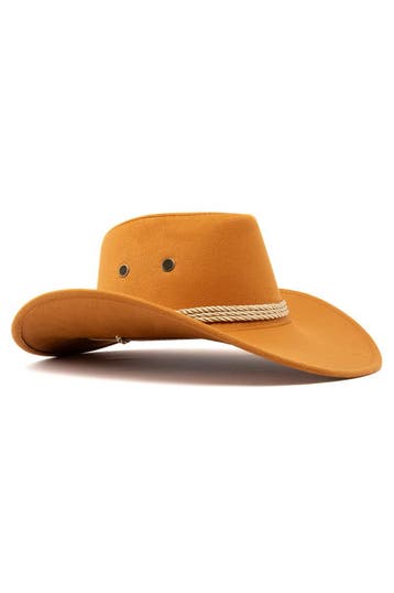 KIMU® Cowboyhoed Caramel Suedelook Lichtgewicht Bruine PU Su, Ophalen of Verzenden, Nieuw, Overige maten, Carnaval