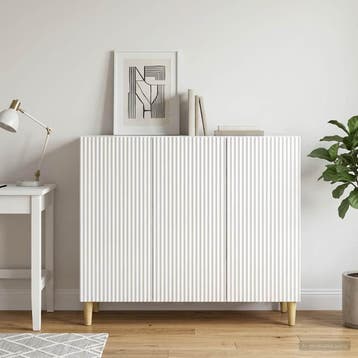 vidaXL Dressoir Hoogglans Wit 89 x 34,5 x 80 cm Bewerkt hout, Verzenden, Nieuw, Overige houtsoorten, Minder dan 50 cm