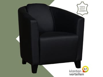Leren fauteuil Press - Toledo Nero (zwart) - Poten hout, Huis en Inrichting, Fauteuils, Nieuw, Ophalen of Verzenden, Eigentijds, Klassiek, Retro, Romantisch, Vintage
