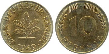 Duitsland Fehlpraegung 10 Pfennig 1949 J Rs: tlws stark d..., Verzenden