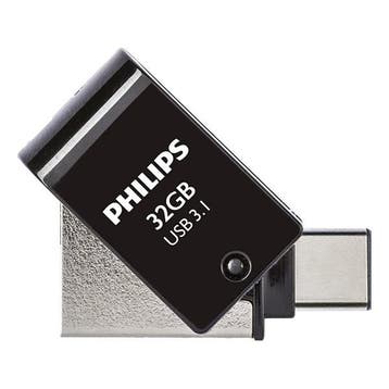 USB stick | Philips | 32 GB (USB A en USB C, USB 3.1), Computers en Software, USB Sticks, Verzenden, Nieuw, Philips