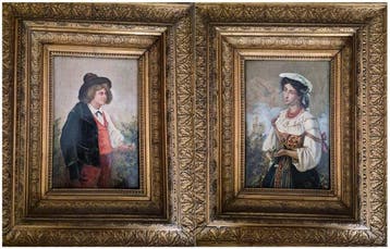 Italiaanse school (XIX) - Coppia di Ritratti in Costume
