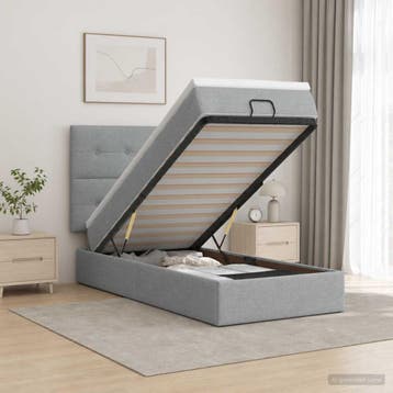 vidaXL Ottoman bed met matras Lichtgrijs 100 x 200 cm Stof, Verzenden, Nieuw, Eenpersoons