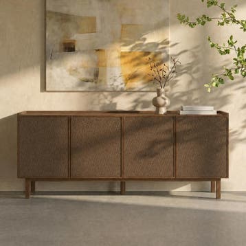 *WOONWINKEL* Walnoot Dressoir Met Stoffen Deuren 180 Cm, Verzenden, Nieuw