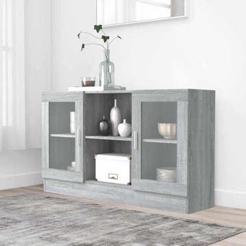 vidaXL Vitrinekast 120x30,5x70 cm bewerkt hout grijs sonoma, Minder dan 50 cm, Verzenden, Nieuw, Minder dan 100 cm