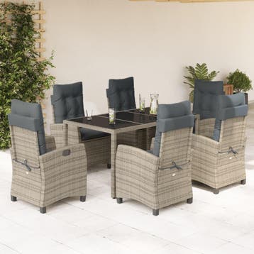 vidaXL 7-delige Tuinset met kussens poly rattan grijs, Verzenden, Nieuw, 6 zitplaatsen, Tuinset