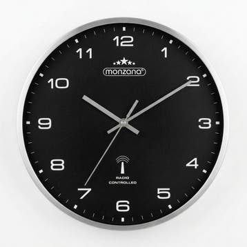 Radiogestuurde Wandklok Zwart/Zilver Kunststof Ø31cm, Verzenden, Nieuw