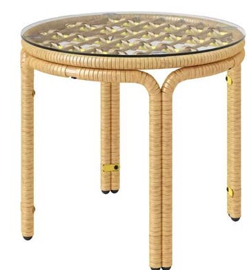 Ronde Rotan Bijzettafel Ø50 cm – Glas en Weerbestendig, Tuin en Terras, Tuintafels, Verzenden, Nieuw