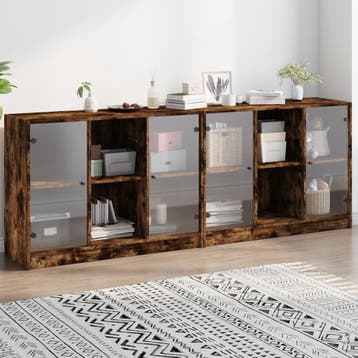 vidaXL Boekenkast met deuren 204x37x75 cm hout gerookt, Huis en Inrichting, Kasten | Buffetkasten, Verzenden, Nieuw, Overige houtsoorten