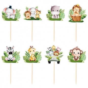 Acryl taarttopper Happy Birthday met giraf, olifant + leeuw, Verzenden, Nieuw, Taarten of Cupcakes, Versiering