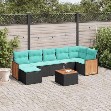 vidaXL 8-delige tuinbankset met kussens, zwart polyrotan, Verzenden, Nieuw