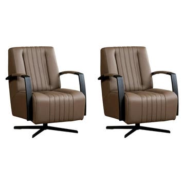 Set van 2 Leren draaifauteuils Galaxy - Hermes Lever, Nieuw, Ophalen of Verzenden, 50 tot 75 cm, Leer