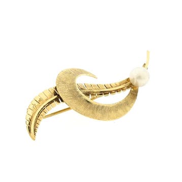 Gouden broche met parel, Sieraden, Tassen en Uiterlijk, Broches, Gebruikt, Ophalen of Verzenden, Met edelsteen, Goud