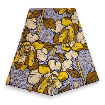 Afrikaanse stof - Gele Flowers - 100% katoen - 1 yard, Hobby en Vrije tijd, Ophalen of Verzenden, Nieuw