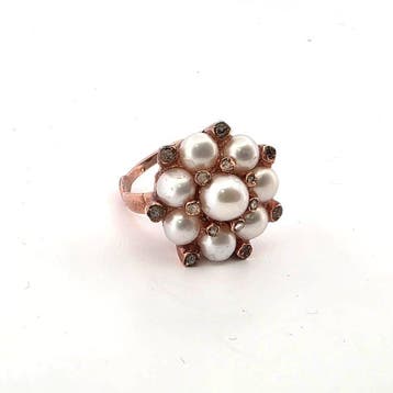 Zonder minimumprijs - Ring - 9 kt. Roségoud, Zilver Parel -, Nieuw