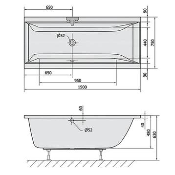 Ligbad Polysan Cleo Inbouw 150x75x48 cm Wit, Ophalen of Verzenden, Nieuw