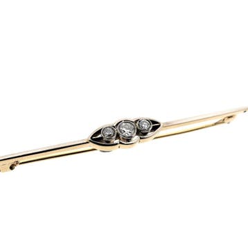 Gouden Art-deco bicolor broche met diamant; 0,26 ct., Sieraden, Tassen en Uiterlijk, Broches, Gebruikt, Ophalen of Verzenden, Met edelsteen