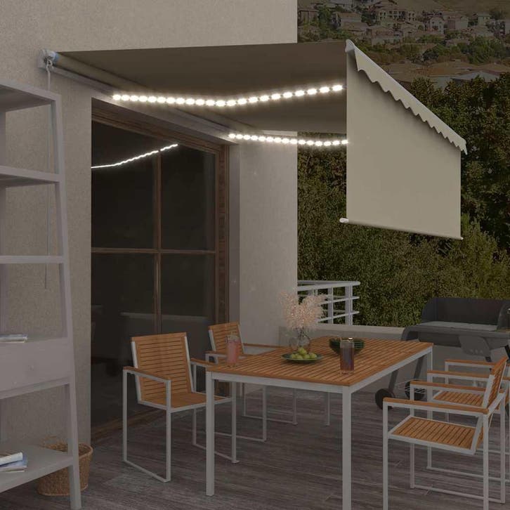 vidaXL Luifel handmatig uittrekbaar met rolgordijn en LED, Tuin en Terras, Zonneschermen, Nieuw, Verzenden