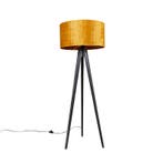 Vloerlamp tripod zwart met kap goud 50 cm - Tripod Classic, Verzenden, Nieuw, Hout, Modern