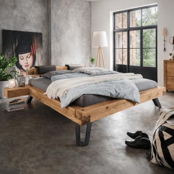 TPT Möbel Woodfield Massief Wild Eiken Balkenbed - 140 x 210, Huis en Inrichting, Slaapkamer | Bedden, Nieuw