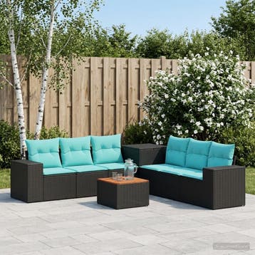 vidaXL Bankstel 8 st Zwart en Blauw Poly Rattan en Staal, Verzenden, Nieuw