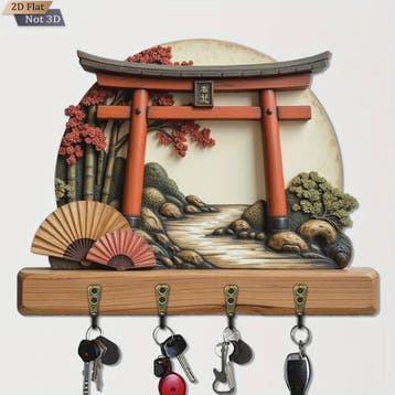 Japanse Torii Poort Sleutelhanger & Wandrek met 4 Haken - De, Verzenden