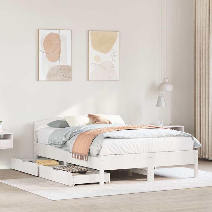 vidaXL Bedframe zonder matras massief grenenhout wit 120x200, Huis en Inrichting, Slaapkamer | Bedden, 120 cm, 200 cm, Wit, Twijfelaar